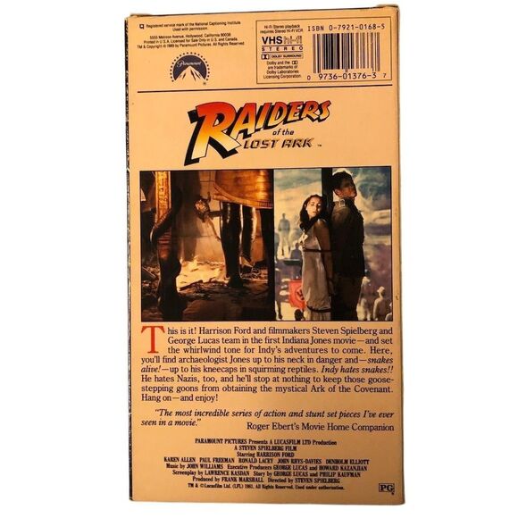 Raiders of the Lost Ark VHS Harrison Ford Spielberg Adventure Film - Picture 2 of 2